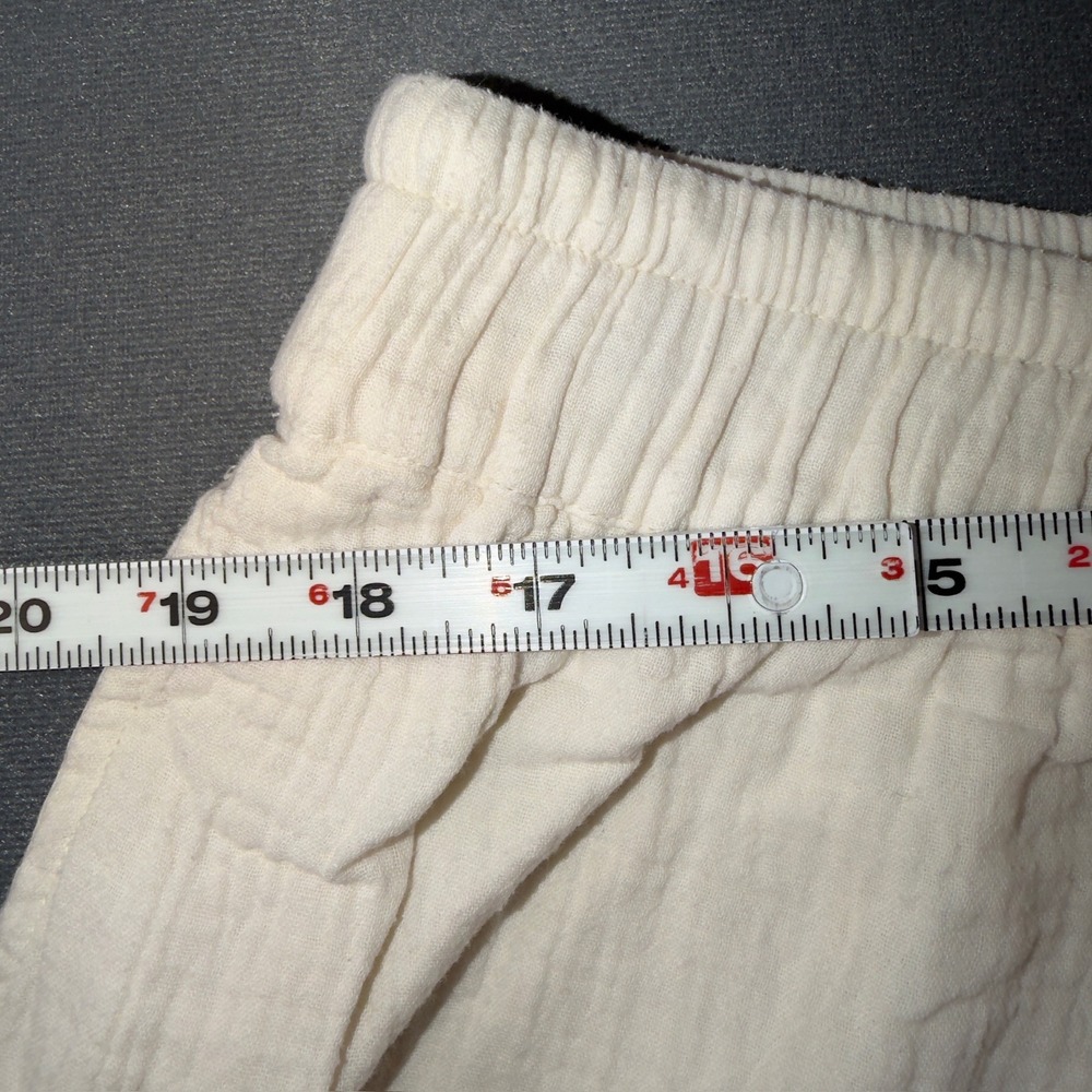 Pact Womens XL Organic Cotton Gauze Shorts Cream Elastic Waist Drawstring Casual - Picture 2 of 6